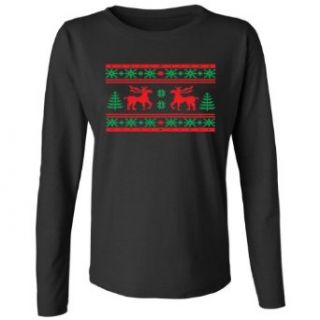 Festive Threads Ugly Christmas Sweater (Moose) Women's Long Sleeve T Shirt Clothing