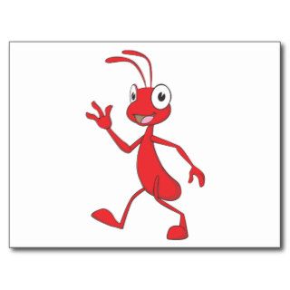 Cute Red Ant Walking Waving Hand Hi Hello Postcard