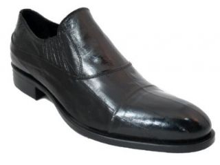 Redwood Men's Dressy Eel Skin Italian Leather Slip on Shoes 39902 Black Shoes