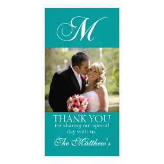 Monogram M Wedding Thank You Photo Cards Turquoise