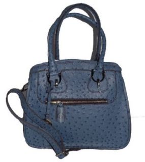 London Fog Hampton Ostrich Embosse Convertible Satchel Blue Denim Shoulder Handbags Clothing