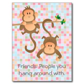 Cartoon monkeys hanging around postcard