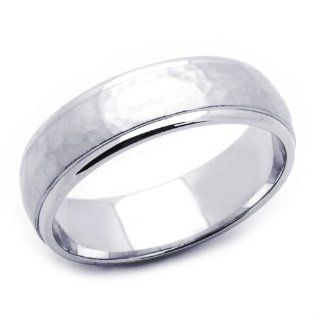 14K White Gold 6mm Hammered Finish Wedding Band for Men & Women (Size 5 to 12) Jewelry