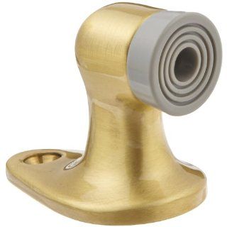 Rockwood 482.4 Brass Door Stop, #12 x 1 1/4" FH WS Fastener with Plastic Anchor, 1 1/2" Base Width x 2 1/2" Base Length, 2 1/8" Height, Satin Clear Coated Finish