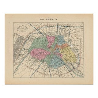 1858 Map Paris et son Mur d'Enceinte   France Poster