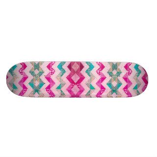 Trendy Girly Pink Tribal Zigzag Glitter Print Skate Board