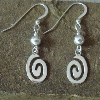 Jewelry by Dawn Silver Bead With Oval Swirl Drop Sterling Silver Earrings Jewelry by Dawn Earrings