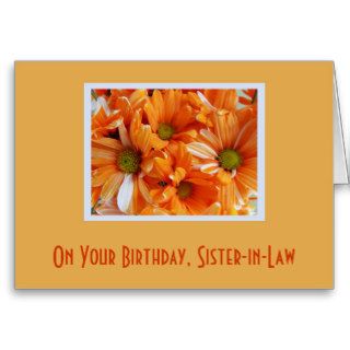 Sister in law's Birthday, daisieson orange Greeting Cards