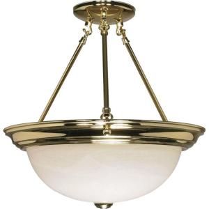 Glomar 3 Light Polished Brass 15 in. Semi Flush with Alabaster Glass HD 218