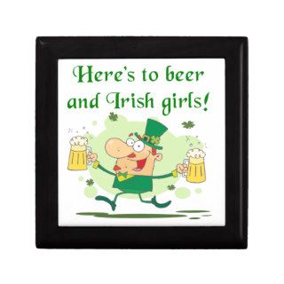 Here's to Beer and Irish Girls T shirts and Gifts Trinket Box
