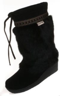 Bearpaw Womens Mukluk Suede & Rabbit Fur Boot   Style 469 Shana (7, Black) Shoes