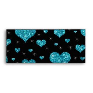 Glitter black turquoise hearts pattern envelope
