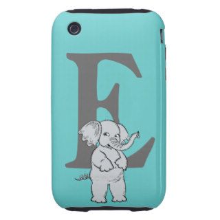 Monogram initial letter E, cute elephant custom Tough iPhone 3 Case