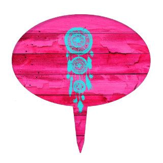 Hipster Teal Dreamcatcher Girly Pink Fuchsia Wood Cake Pick