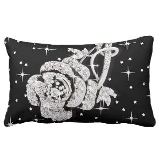 White ICE Diamond Rose on Black Star Background Pillows
