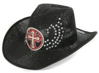Black Bling Winged Cross Detail Cowboy Hat at  Mens Clothing store