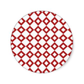 White and Red Diamond Pattern Round Sticker