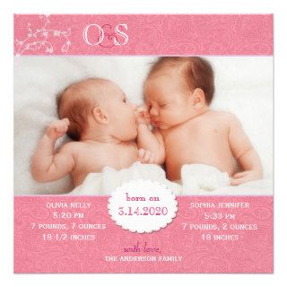 Photo Birth Announcement for Twin Girls (Pink)