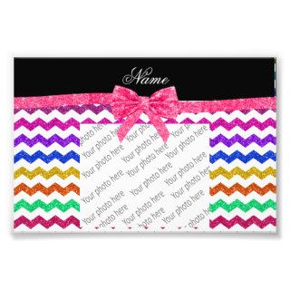 Personalized name rainbow chevrons pink bow photographic print