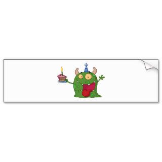 Green Monster Celebrates Birthday With Cake Bumper Sticker
