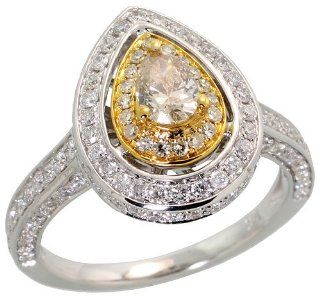 14k White Gold Pear shaped Solitaire Ring, w/ 1.24 Carats Brilliant Cut & Pear Cut Diamonds, 5/8 in. (15mm) wide, size 8.5 Jewelry