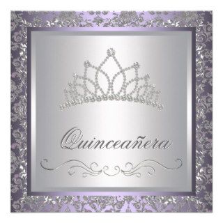 Diamond Tiara Purple Quinceanera Invite