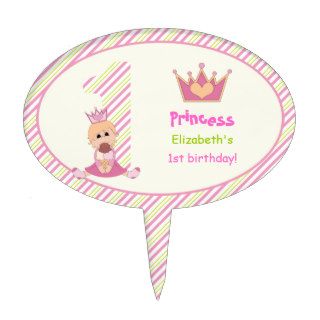 Little princess and crown girls 1st birthday pink cake toppers