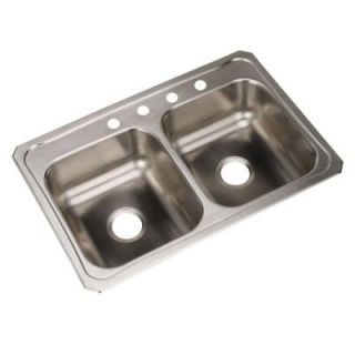 Elkay Celebrity Top Mount Stainless Steel 33x22x7 4 Hole Double Bowl Kitchen Sink CR33224