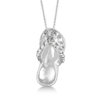 Flip Flop Shaped Diamond Pendant Necklace 14k White Gold Hawaiian Slipper With chain (0.15ct) Allurez Jewelry