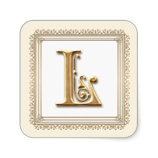 Letter L   Gold & Lace Classic Formal Wedding Seal Square Stickers
