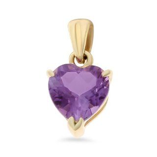 0.77CTW 14K Yellow Gold Genuine Natural Amethyst Heart Shaped 6 mm. Solitaire Pendant Jewelry