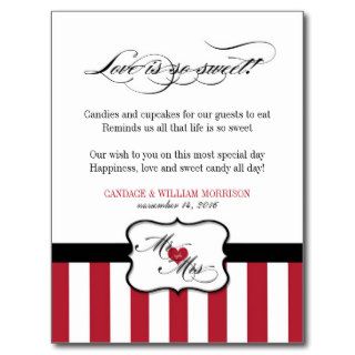 Red Striped Mr and Mrs Wedding Dessert Candy Bar Post Cards