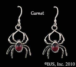 Spider Earrings with Gem, Sterling Silver, Garnet set gemstone, Spider Animal Jewelry  Other Products  