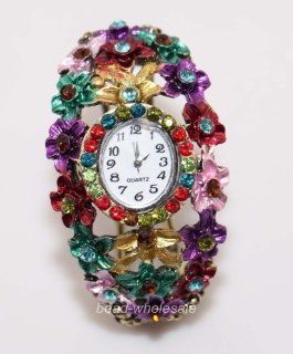 Trendy Jewelry Beautiful Flower Rhinestone Cuff Bangle Watch for Fashion Women/multicolor at  Women's Watch store.