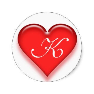 Letter K Monogrammed Juicy Heart Sticker   Red
