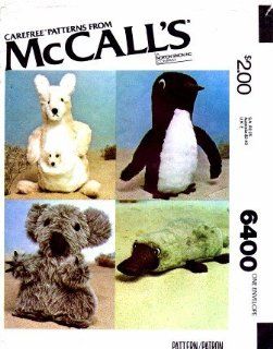 McCall's 6400 Vintage Crafts Sewing Pattern Kangaroo Platypus Penguin Koala Stuffed Animals