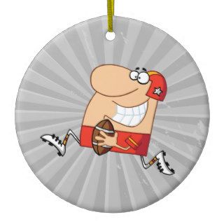 funny cartoon football player running red christmas tree ornaments