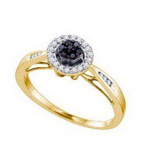 10K Yellow Gold 0.20CT Black Diamond Flower Ring Jewelry
