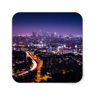 Los Angeles, California Skyline at night Square Stickers