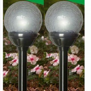 Dibo Solar Powered Panel Garden Light Clear Cracked Glass Globe Lawn Stake Lamp Light DB C CRE 01, Set of 2   Landscape Path Lights  