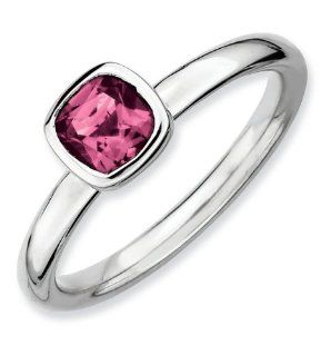 Sterling Silver Stackable Cushion Cut Pink Tourm. Ring Jewelry