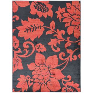 Black And Dark Red Floral Area Rug (710 X 910)