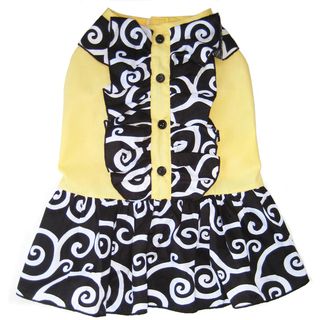 AnnLoren Mod Black and Yellow Swirl Ruffled Dog Dress Ann Loren Pet Apparel