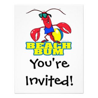 cute beach bum lobster cartoon graphic personalized invites