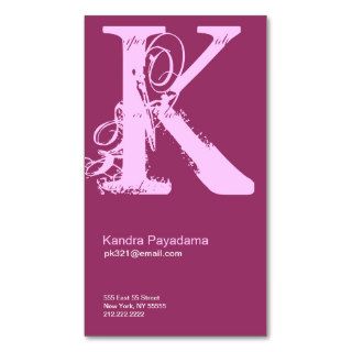 K Letter Alphabet Business Card Pink Purple