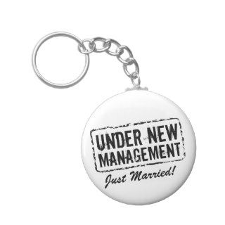 Just Married keychain  Under new management stamp