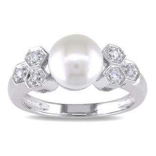 Miadora 14k White Gold Pearl and 1/10ct TDW Diamond Ring (J K, I2 I3) Miadora Pearl Rings