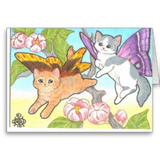Catterflies Playing Sky Tag  Near Spring Flowers Card