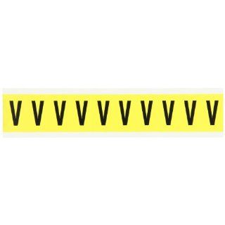 Brady 3430 V 1 1/2" Height, 7/8" Width, B 498 Repositionable Coated Vinyl Cloth, Black On Yellow Color 34 Series Indoor Letter Label, Legend "V" (10 Labels Per Card) Industrial Warning Signs