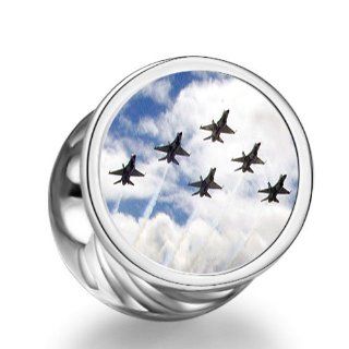 Veterans Air force Army plane sky Cylindrical Photo Charm Beads Jewelry